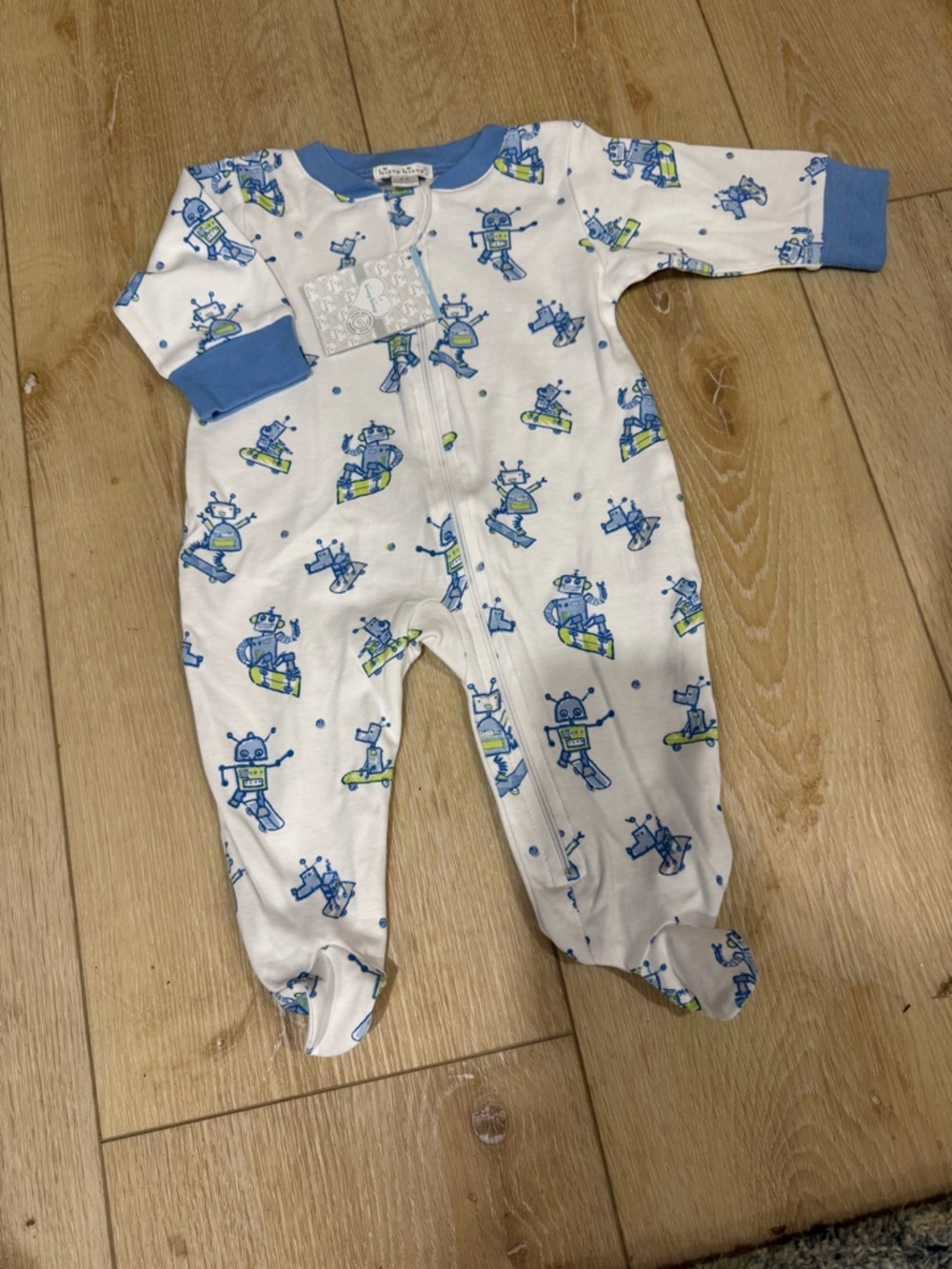 Kissy Kissy White One-Piece Footie with Blue Robot Print